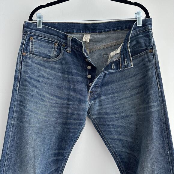 RRL Ralph Lauren Jeans Men 32x32 Selvedge Denim Low Straight USA Made Fade Whisk - Picture 3 of 16